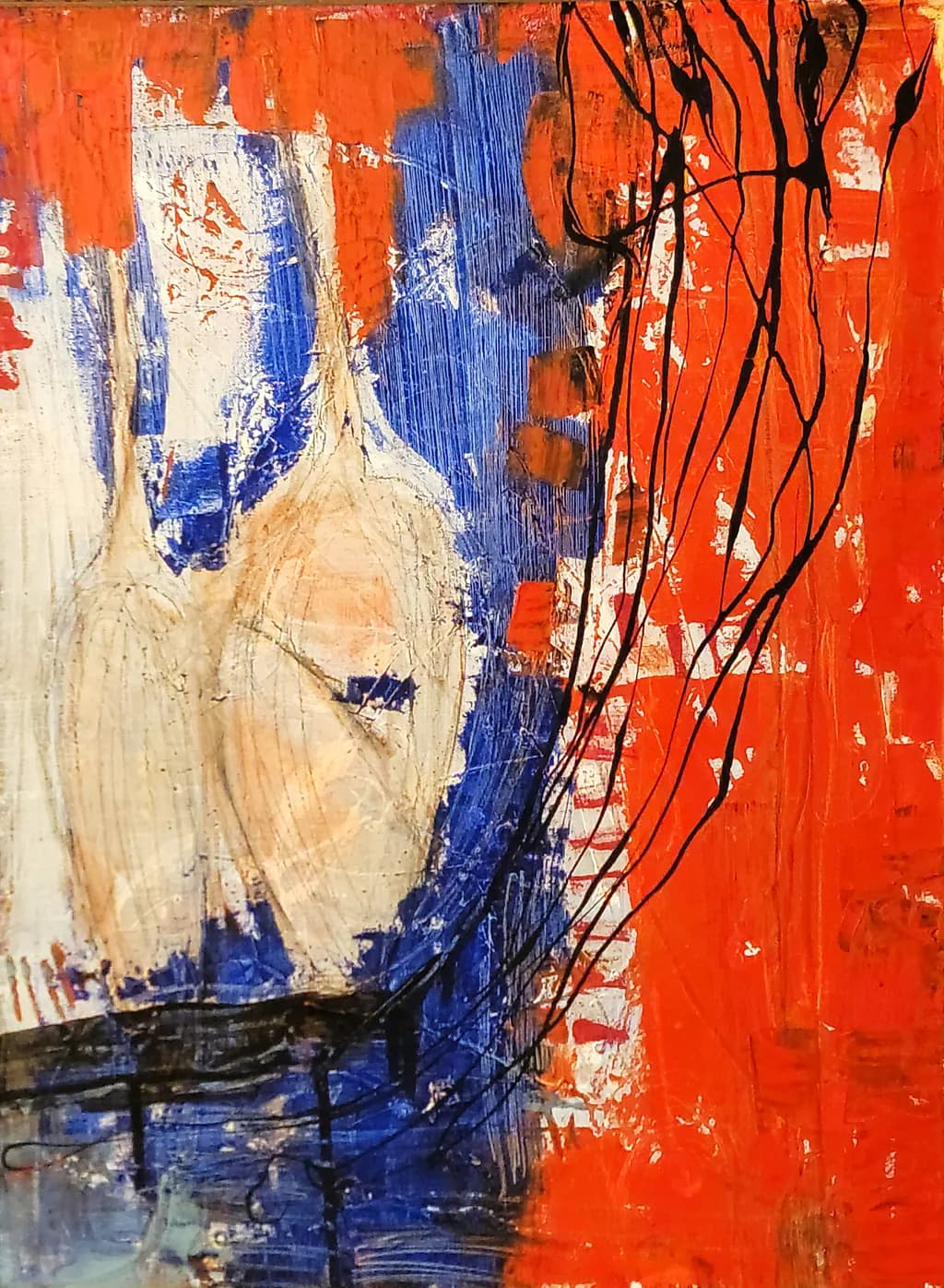 Abstract Expressionist Art - Bold Red and Blue Canvas Painting