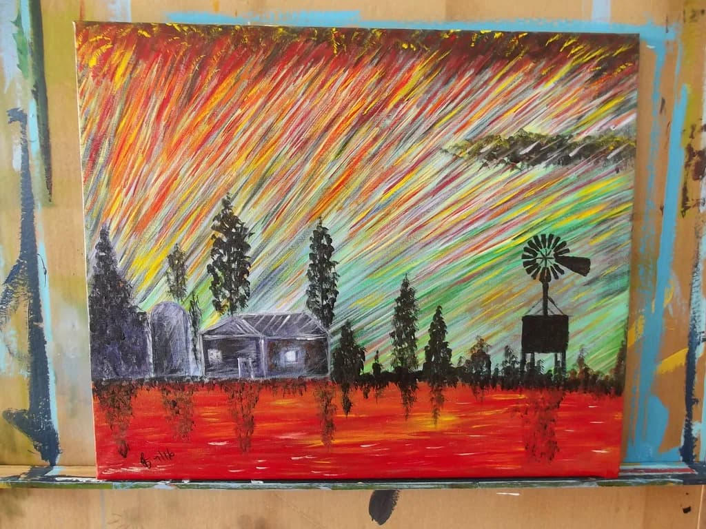 Whispers of the Prairie: A Vibrant Sunset Over Rustic Homestead