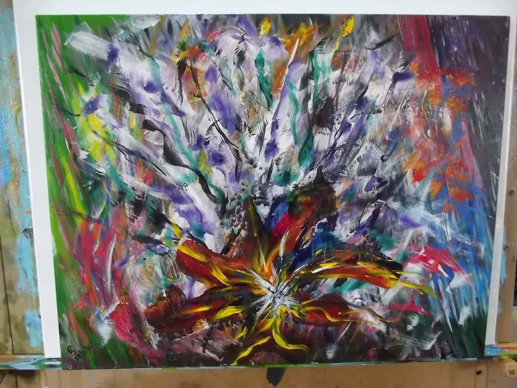 Vibrant Floral Symphony: An Energetic Abstract Expression of Color and Life