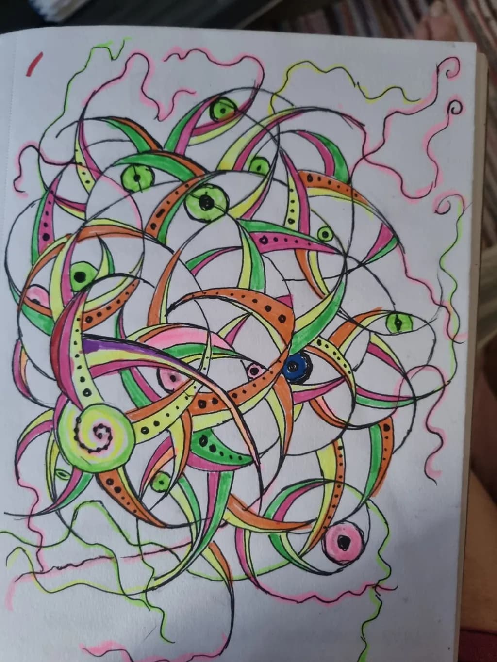 Whimsical Whirl: A Dance of Colorful Curves and Eyes