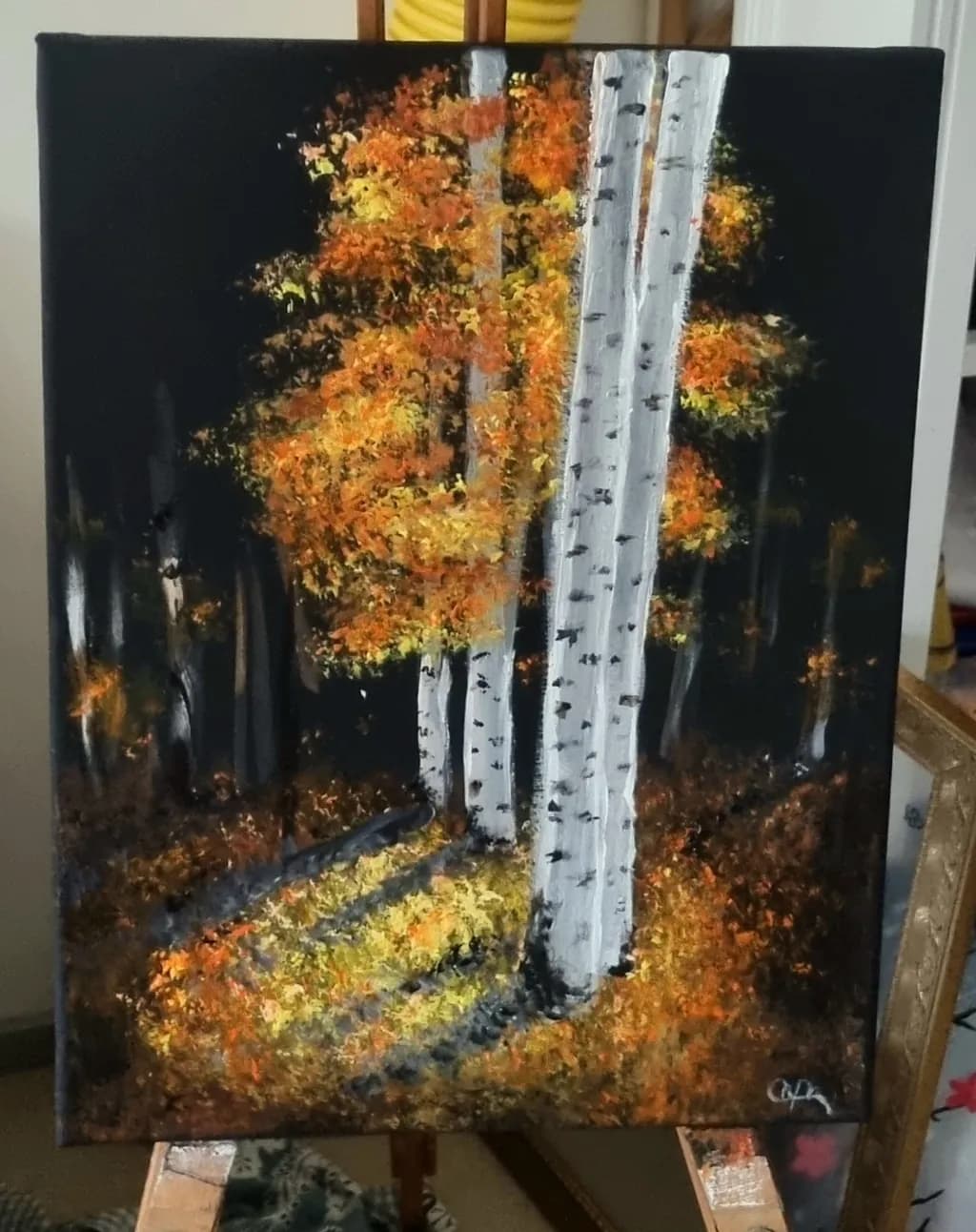 Whispers of Autumn: A Dance of Golden Leaves and Silver Trunks