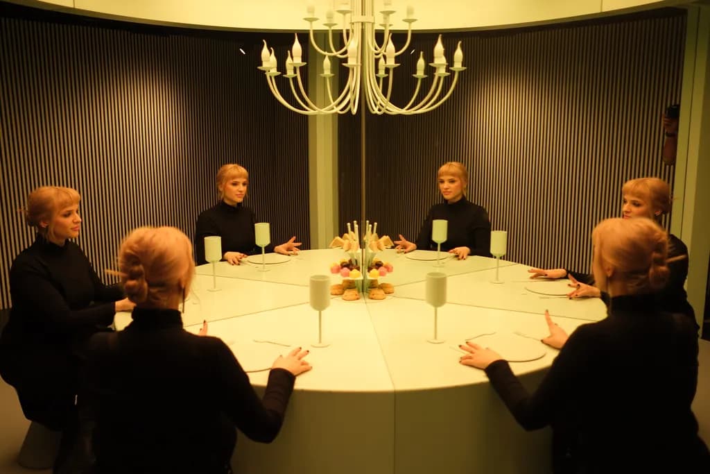 Reflections of Self: A Surreal Dinner for One in a Mirror-Laden Space