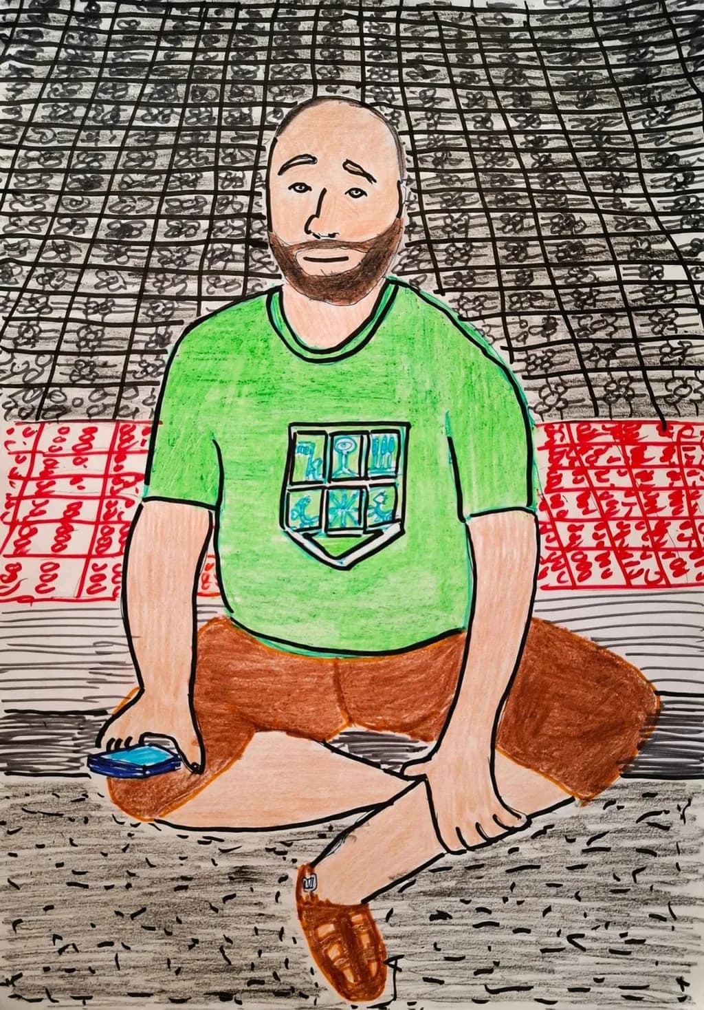 Colorful Bearded Man Sitting