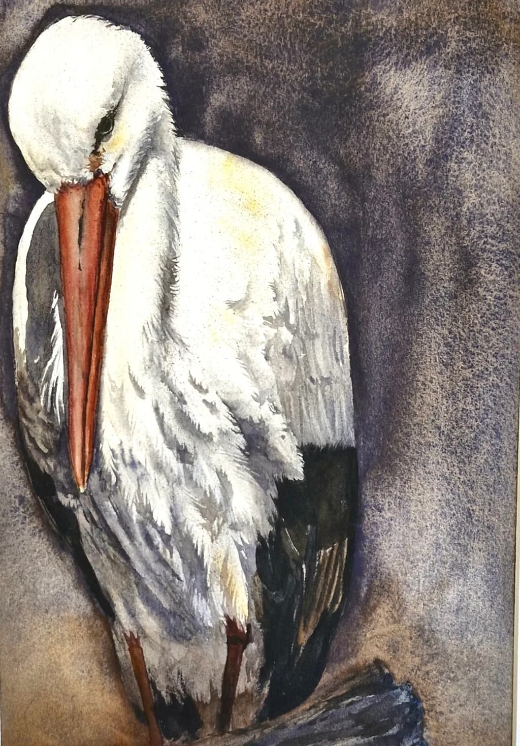 Whispers of the Stork: A Serene Watercolor Portrait