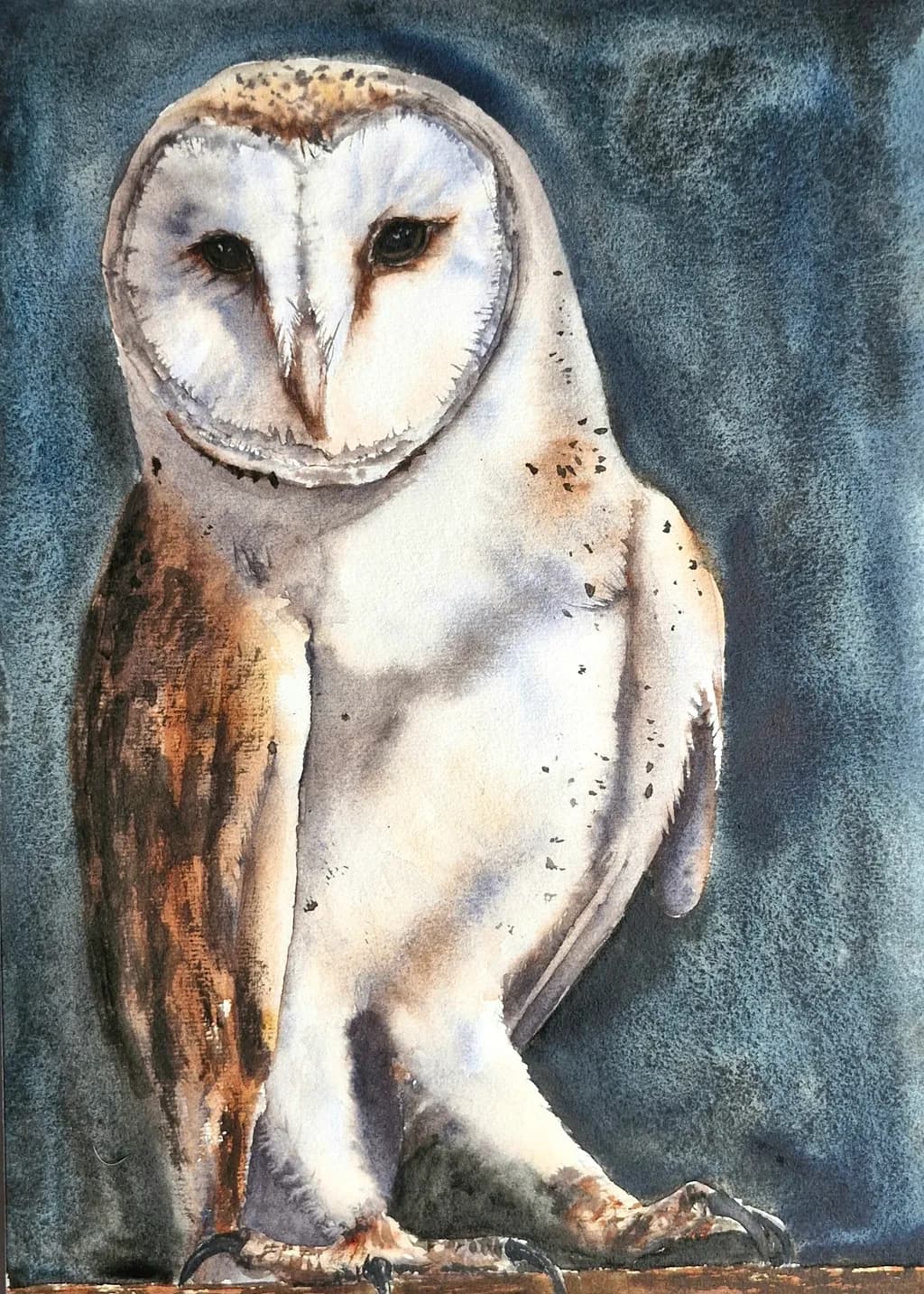 Whispers of the Night: A Majestic Barn Owl in Watercolor Elegance