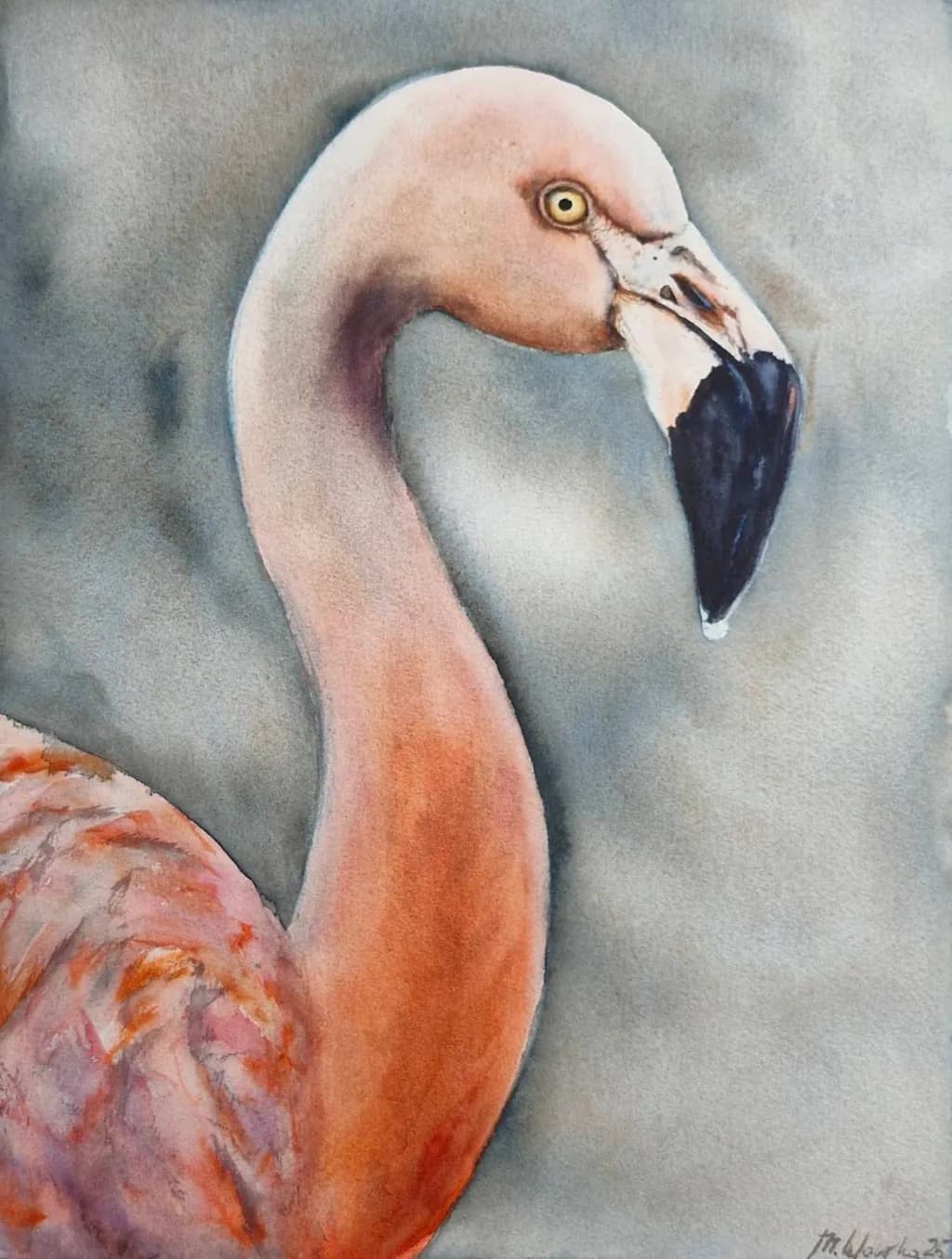 Elegant Flamingo: A Watercolor Portrait of Grace and Beauty
