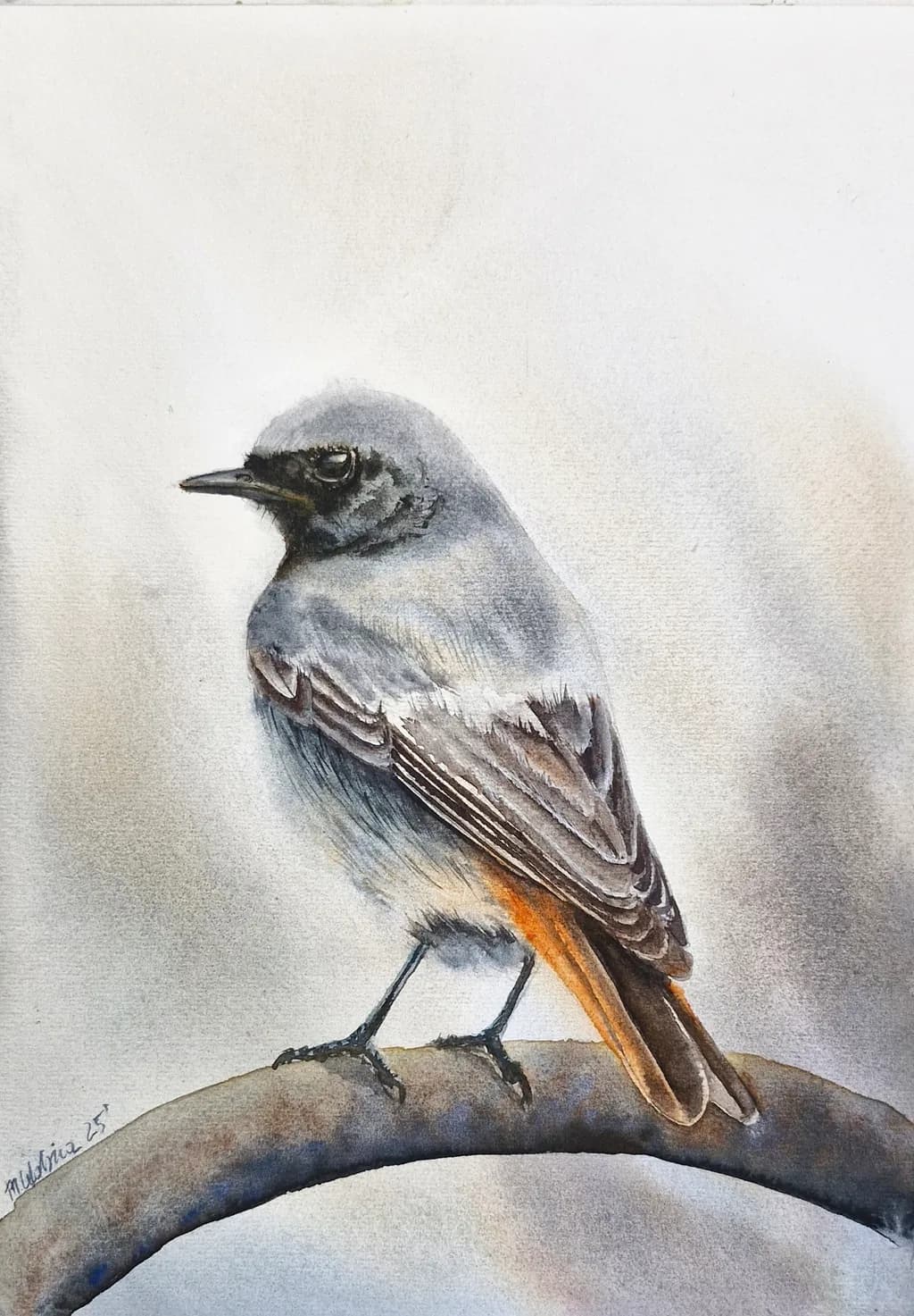 Whispers of Nature: A Serene Watercolor Portrait of a Bird on a Branch