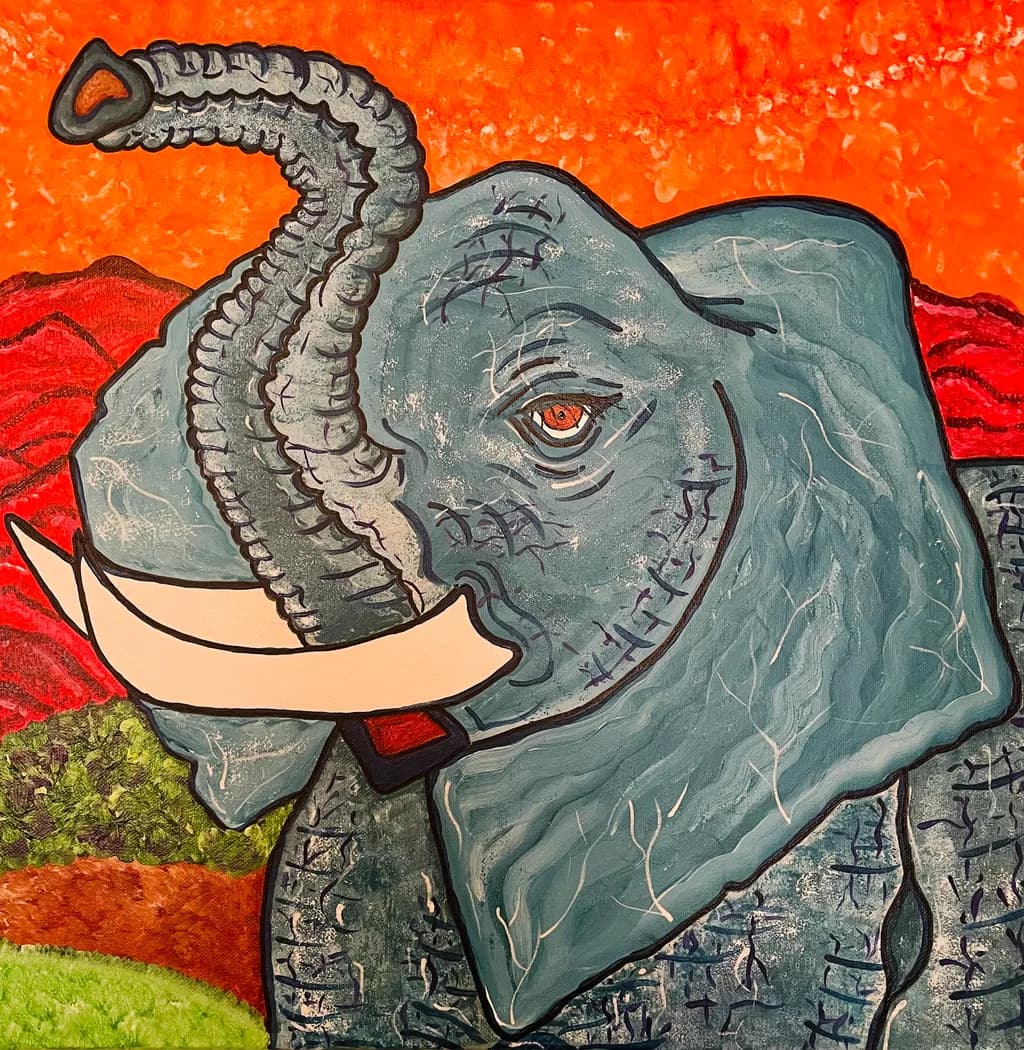 Vibrant Whimsy: An Abstract Elephant in a Colorful Landscape
