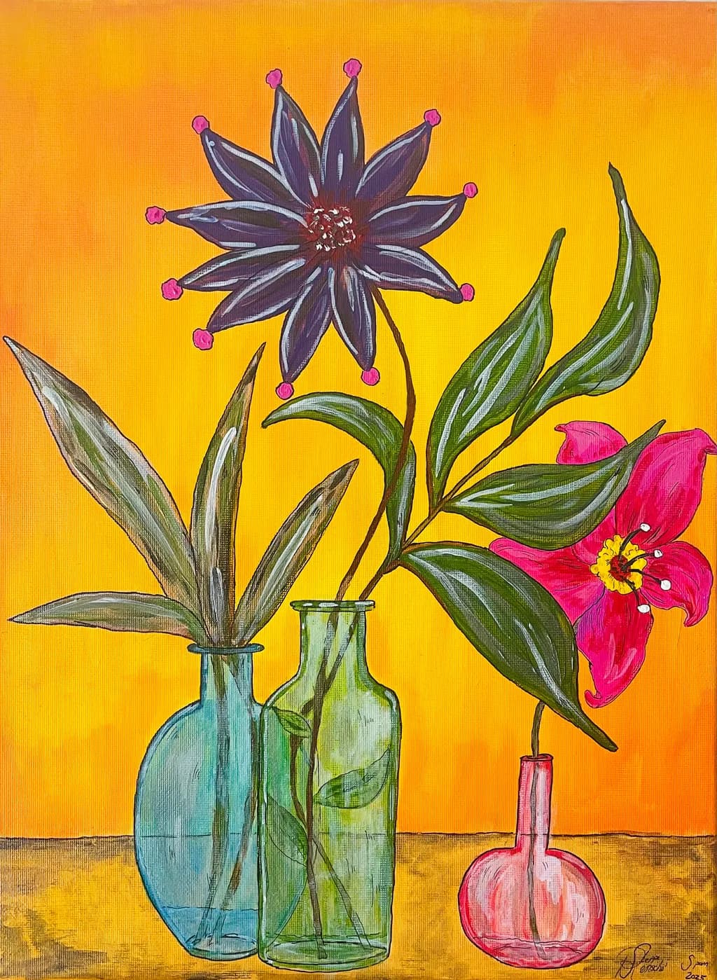 Vibrant Blossoms: A Colorful Botanical Symphony in Glass Vases