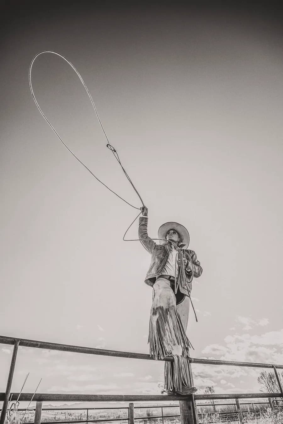 Rodeo Spirit: The Art of the Lasso in Black and White