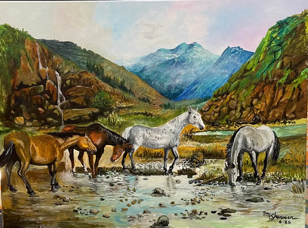 Whispers of the Wild: Horses at the Mountain Stream