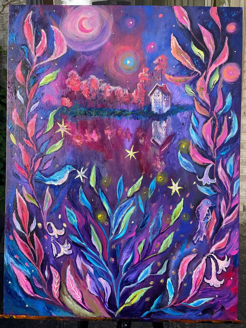 Whimsical Nightscape: A Vibrant Reflection of Nature's Beauty
