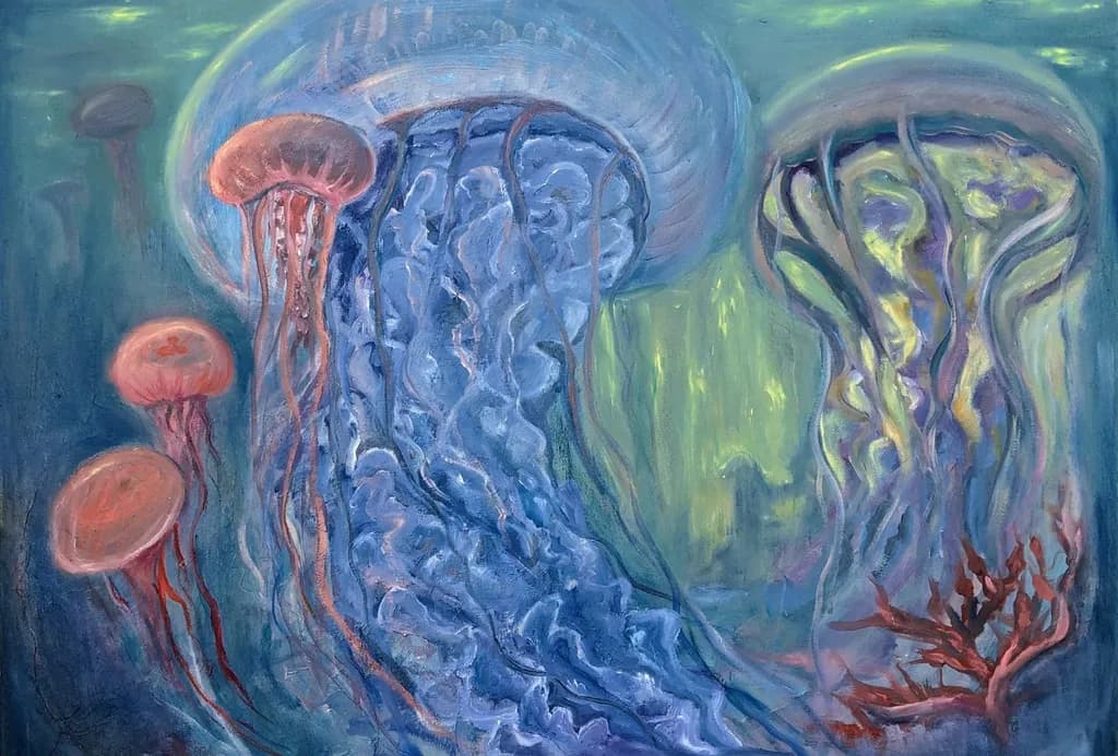 Whispers of the Deep: A Colorful Dance of Jellyfish in Fluid Motion