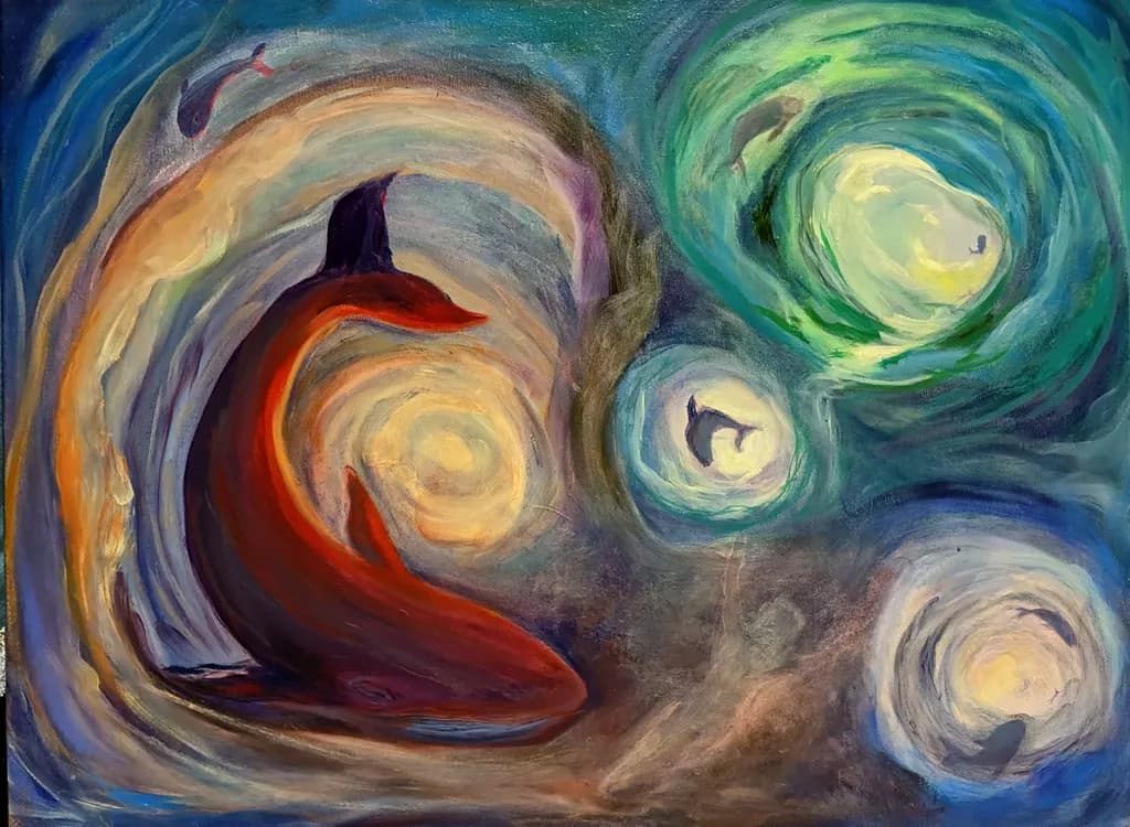 Whale Whispers: A Colorful Dance of Ocean Swirls