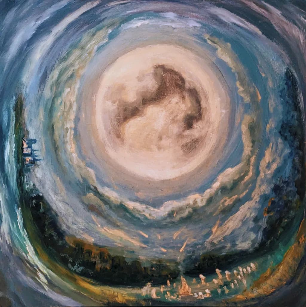Whispers of the Moon: A Celestial Dance in Swirling Skies
