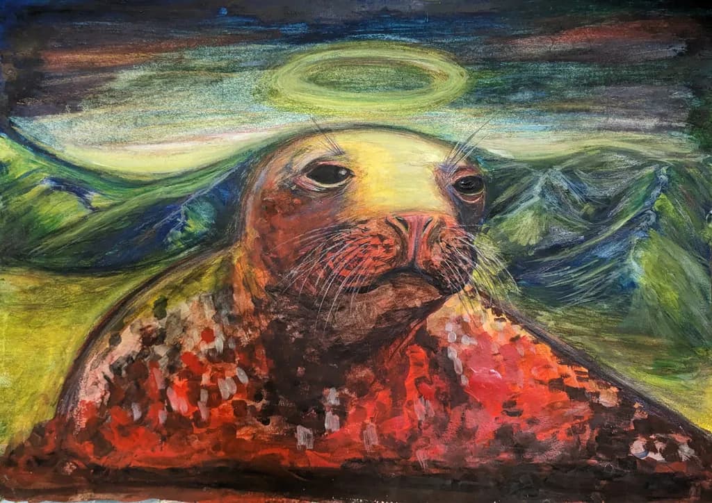 Whimsical Guardian of the Sea: A Seal's Serene Majesty in Vibrant Hues
