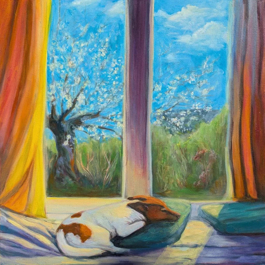 Serene Slumber: A Cozy Canine's Daydream by the Window