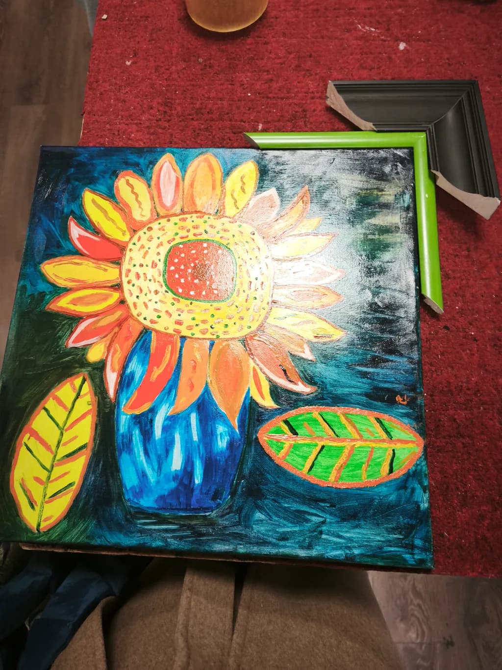 Vibrant Sunflower Symphony: A Colorful Celebration of Nature's Beauty in a Blue Vase