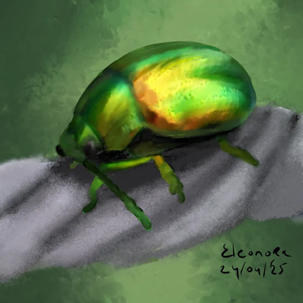Emerald Elegance: A Beetle's Glimmering Journey Through Nature's Palette