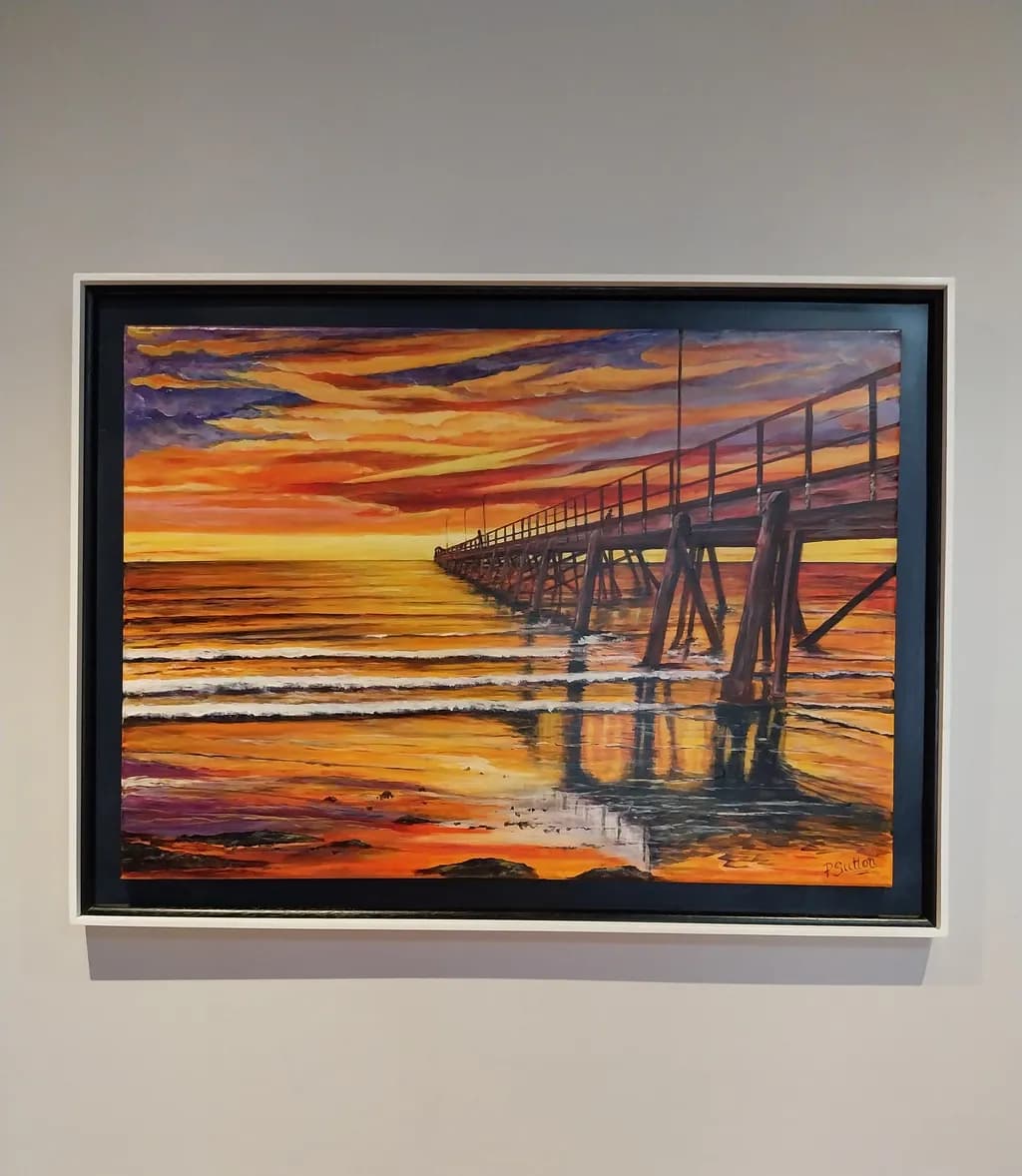 Sunset Reflections: A Vibrant Ocean Pier Painting