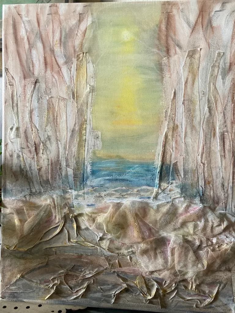 Whispers of Dawn: A Serene Coastal Escape in Textured Hues