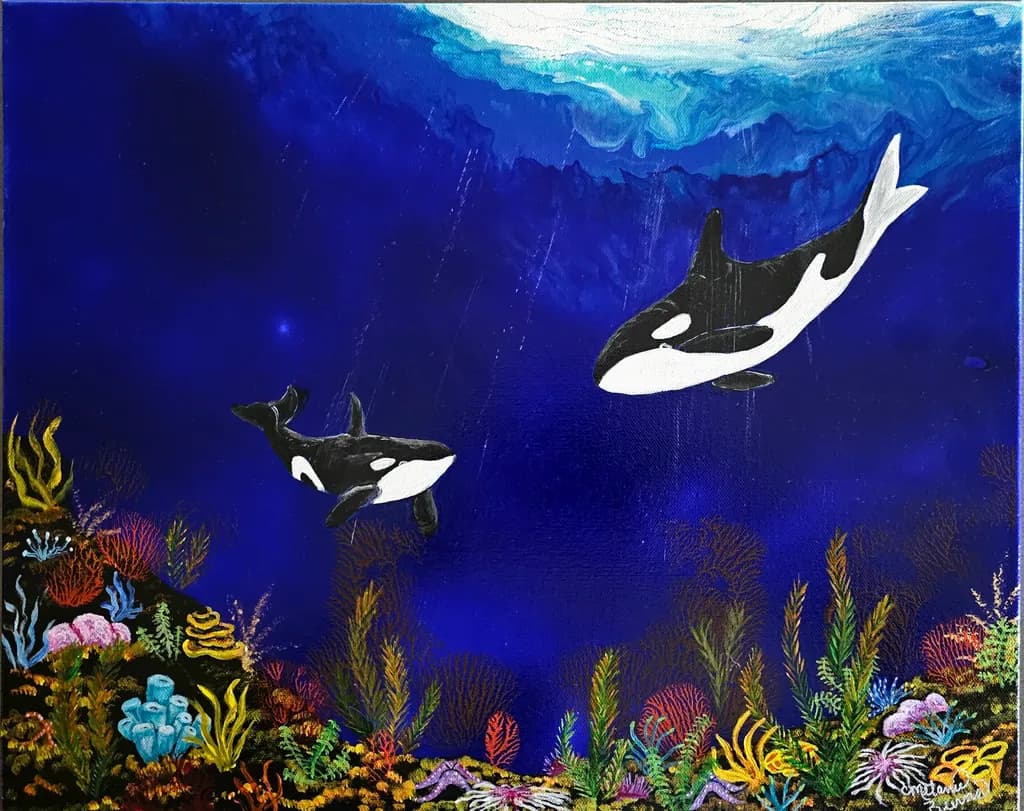 Whales Beneath the Waves: A Vibrant Underwater Journey with Orcas and Coral Reefs