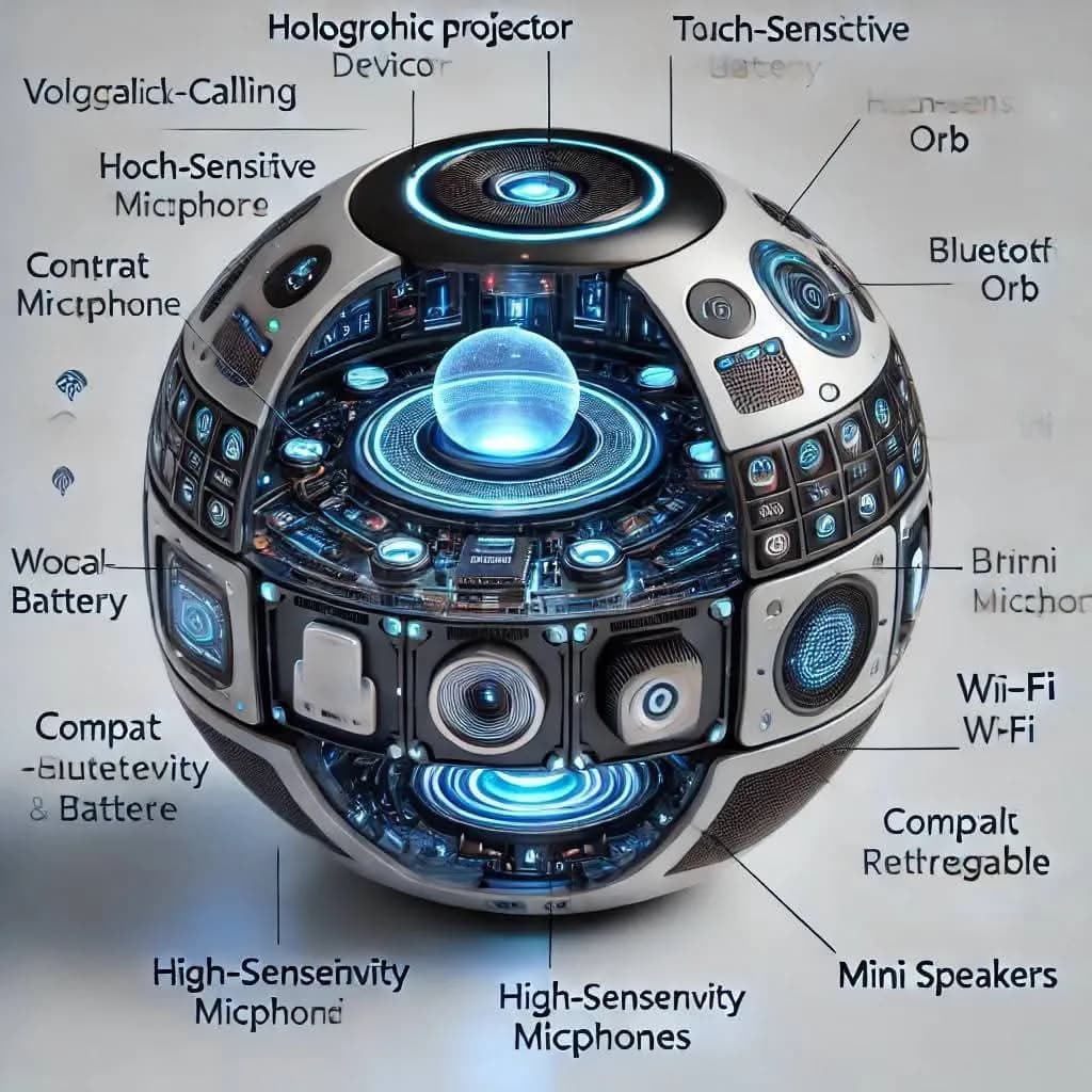 Holographic Harmony: A Futuristic Audio Device Sphere with Touch-Sensitive Technology and Compact Design
