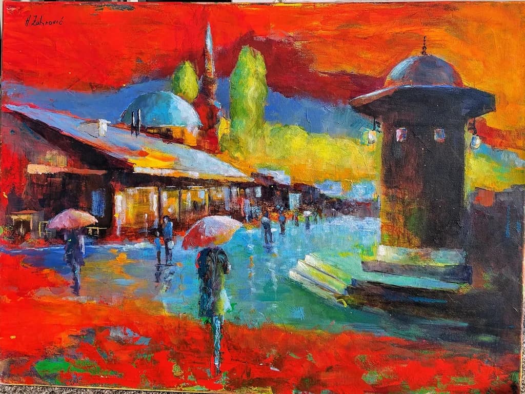Whispers of Rain: A Vibrant Cityscape Under Umbrellas