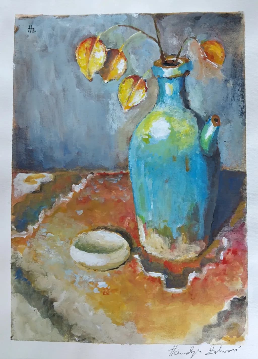 Blue Vessel with Leaves