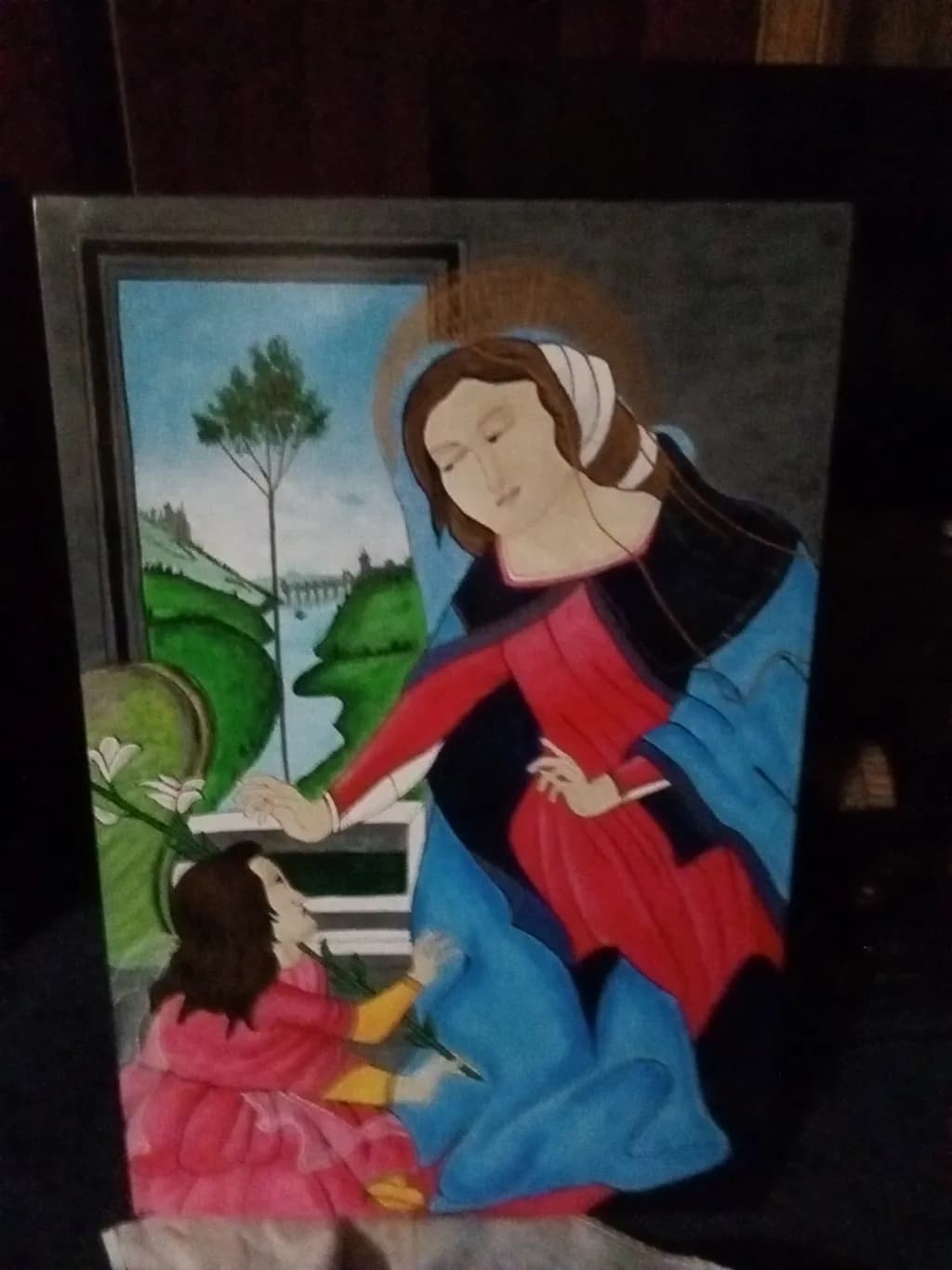Divine Embrace: A Colorful Depiction of Motherhood and Innocence