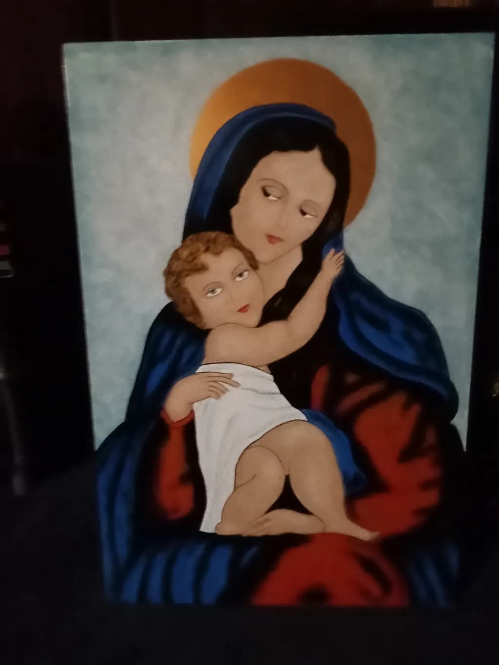 Tender Embrace: A Spiritual Portrait of Mother and Child in Iconic Artistry