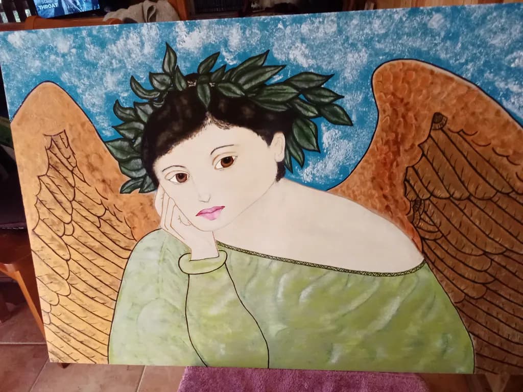 Whispers of the Celestial: A Serene Angelic Portrait in Green and Gold