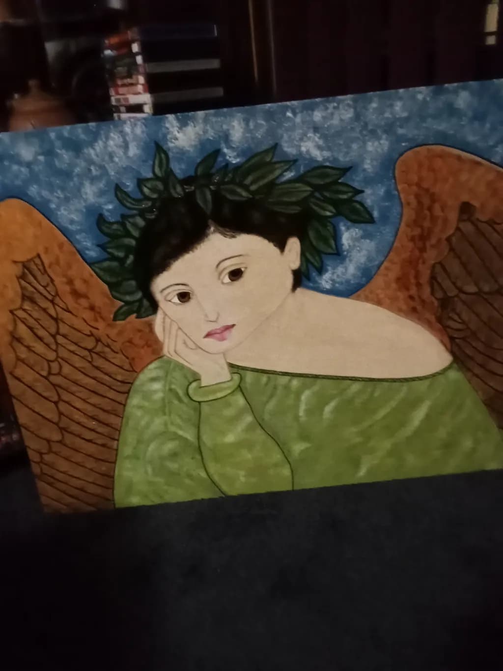 Whimsical Contemplation: A Colorful Portrait of an Angel in Thought