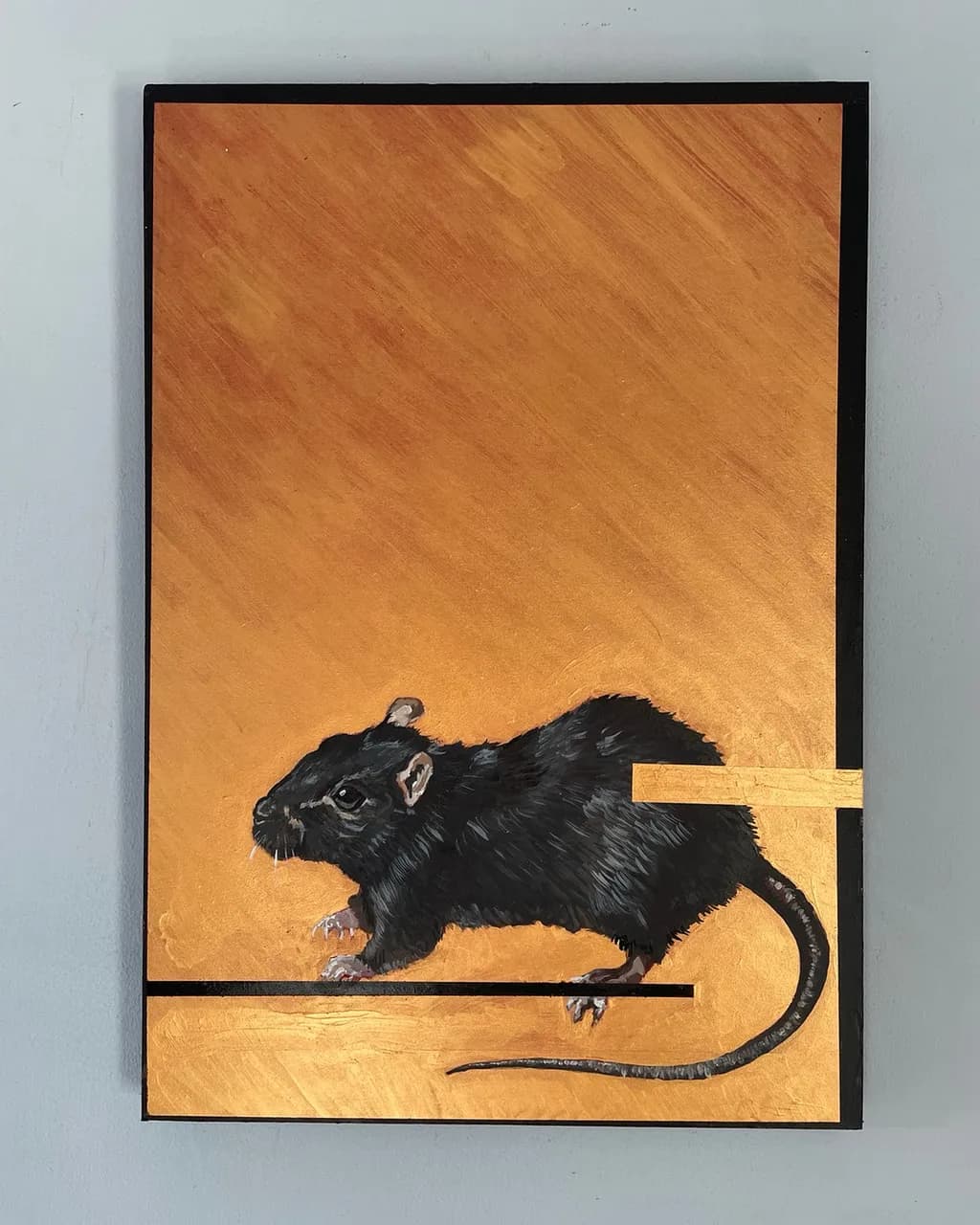 Golden Whiskers: A Striking Black Mouse in Abstract Elegance