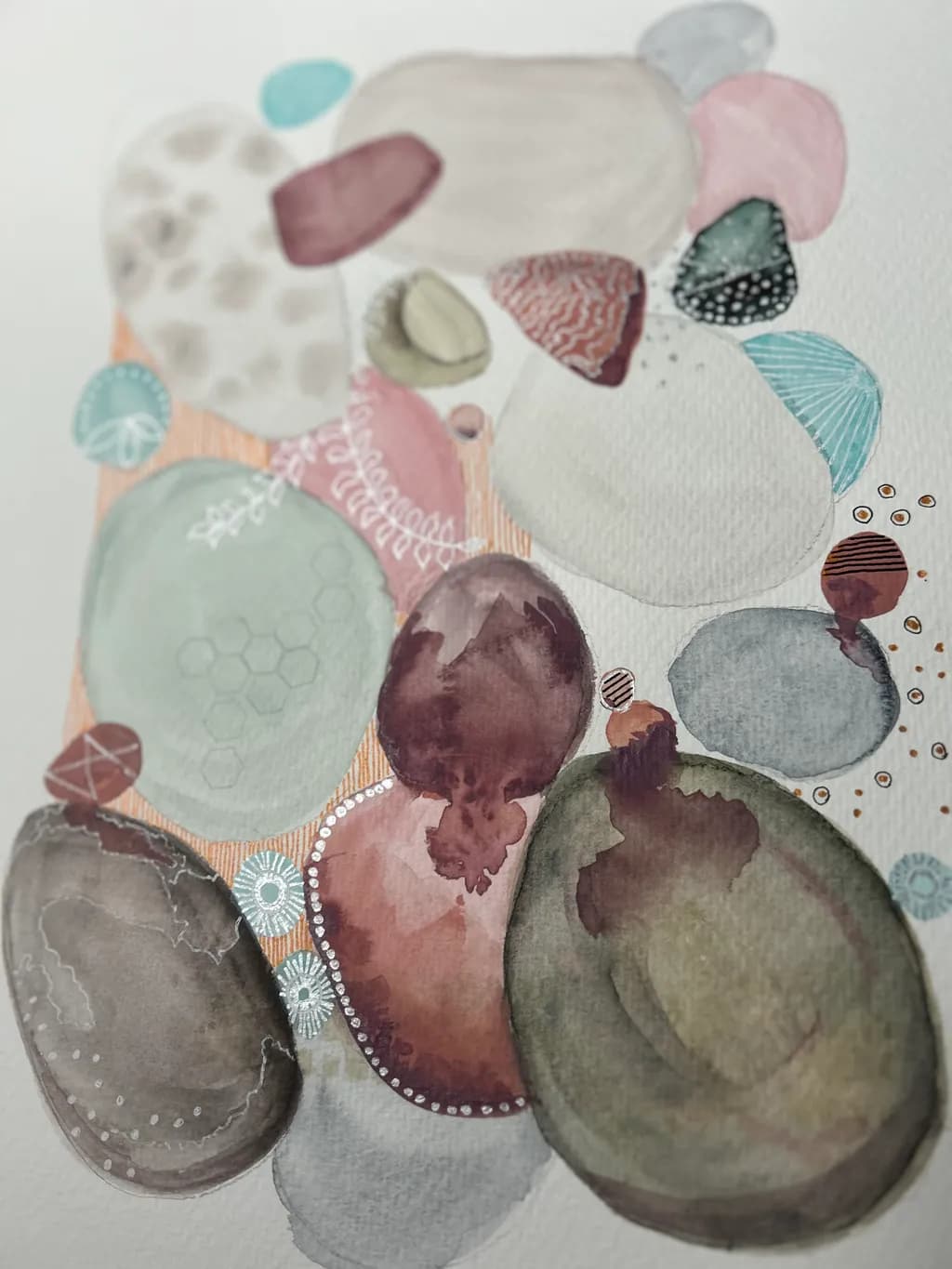 Whispers of Nature: A Serene Composition of Watercolor Stones and Organic Shapes