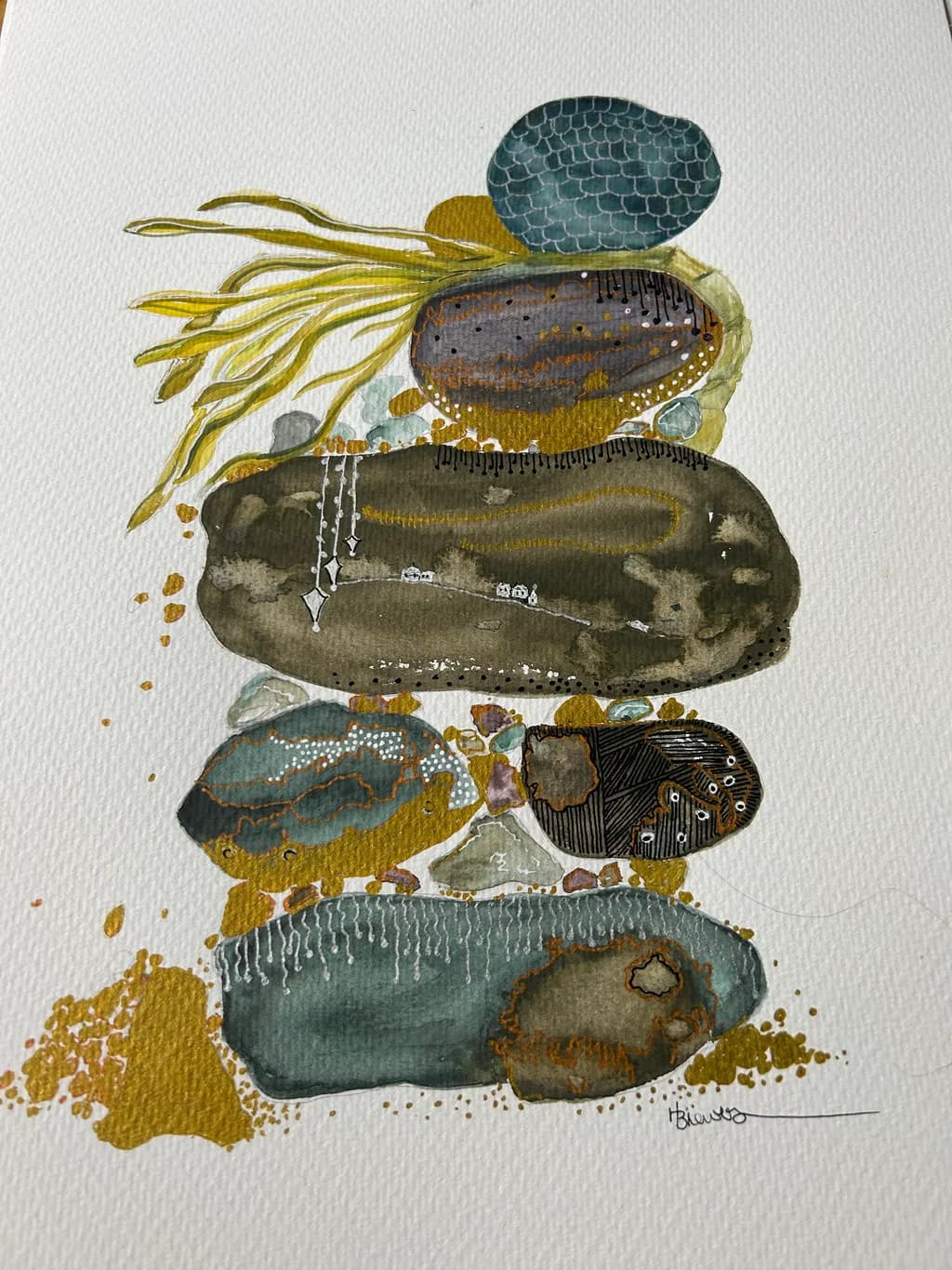 Serenity in Stacked Stones: An Abstract Watercolor Journey Through Nature's Palette