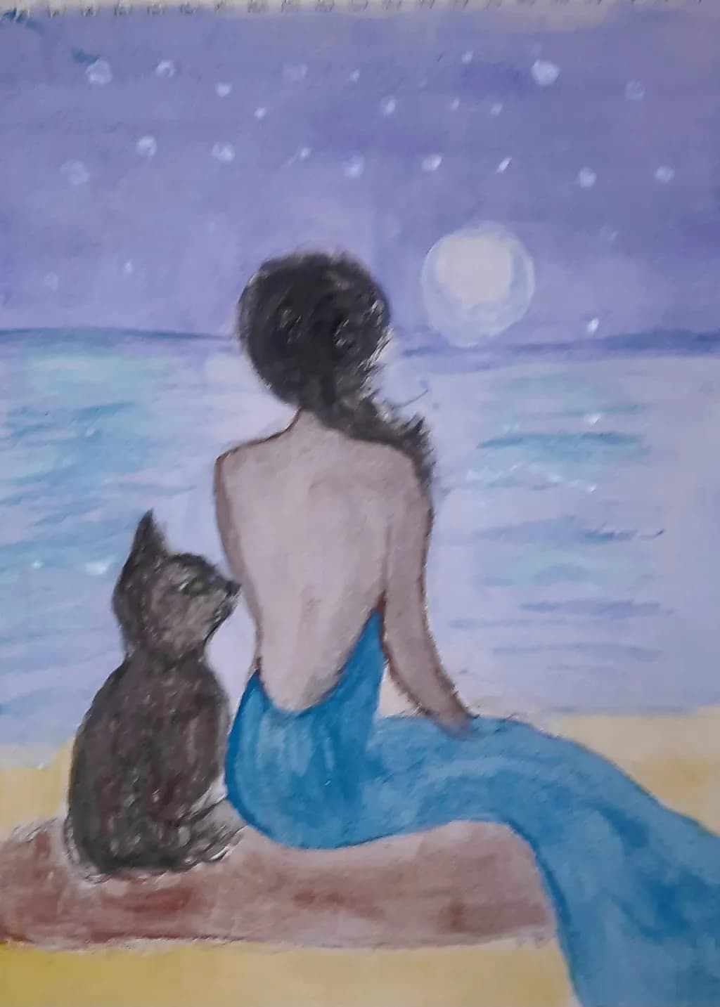 Whispers of the Moonlit Shore: A Serene Bond Between Woman and Dog