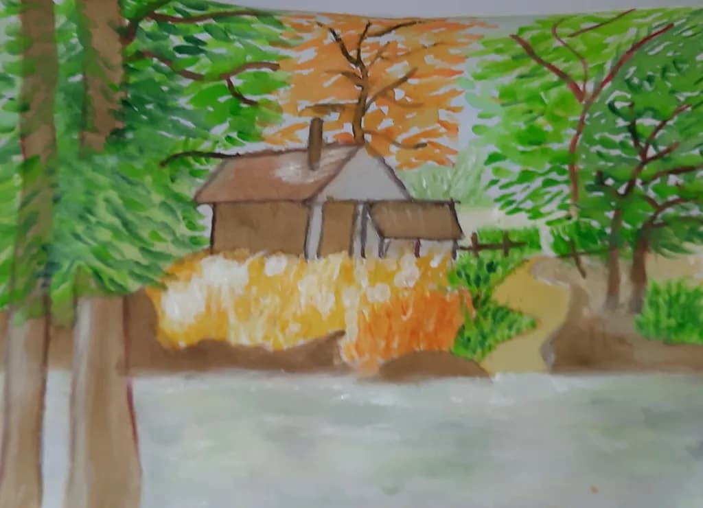 Autumn Serenity: A Tranquil Cabin by the Water's Edge