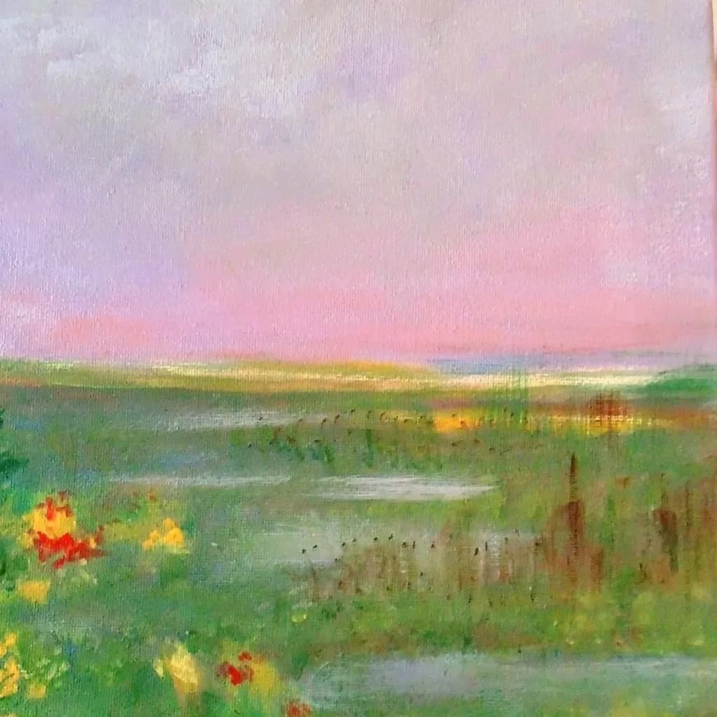 Whispers of Serenity: A Tranquil Landscape Awash in Colorful Blooms and Gentle Skies