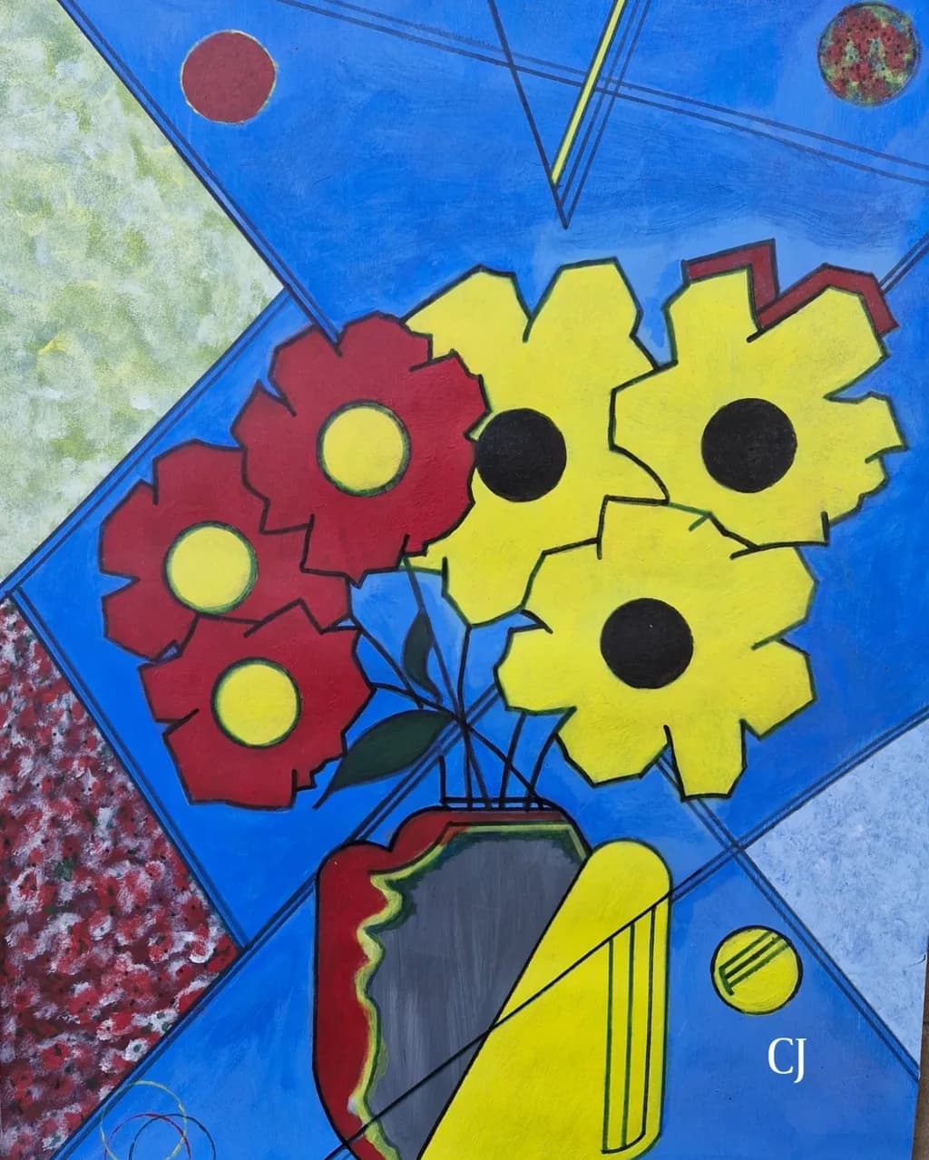 Vibrant Geometric Blooms: A Colorful Abstract Floral Composition