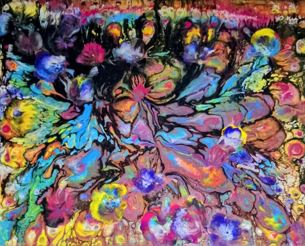 Vibrant Whirlwind: A Dance of Colorful Blooms and Fluid Forms