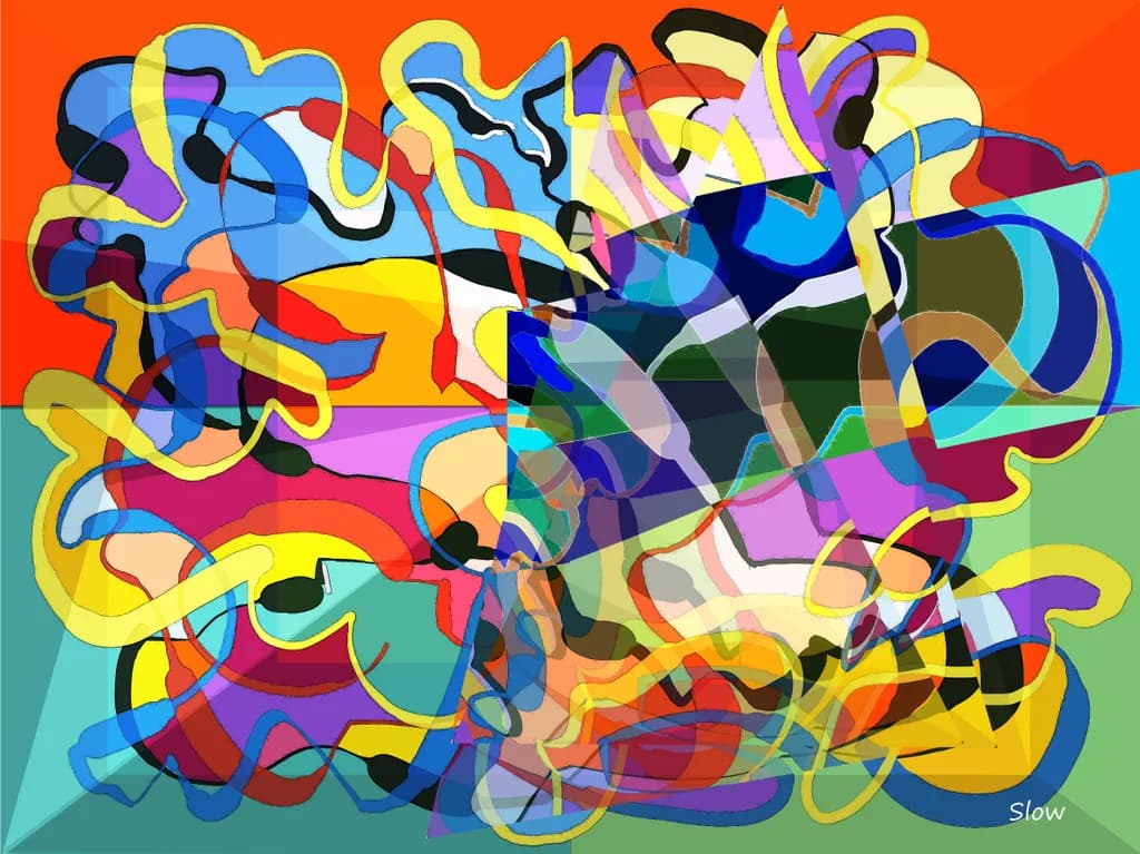 Vibrant Chaos: A Swirling Dance of Colorful Geometric Forms