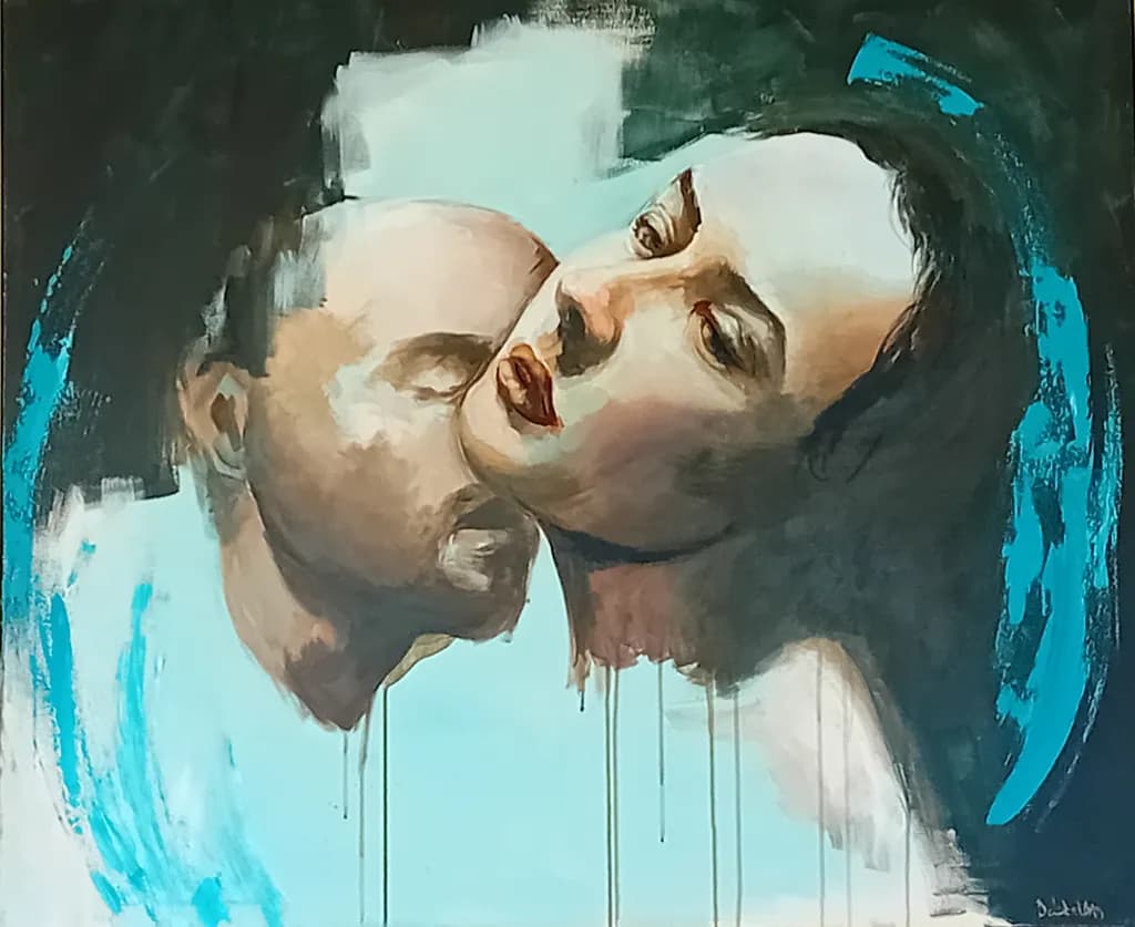 Whispers of Connection: An Intimate Embrace in Colorful Expressionism