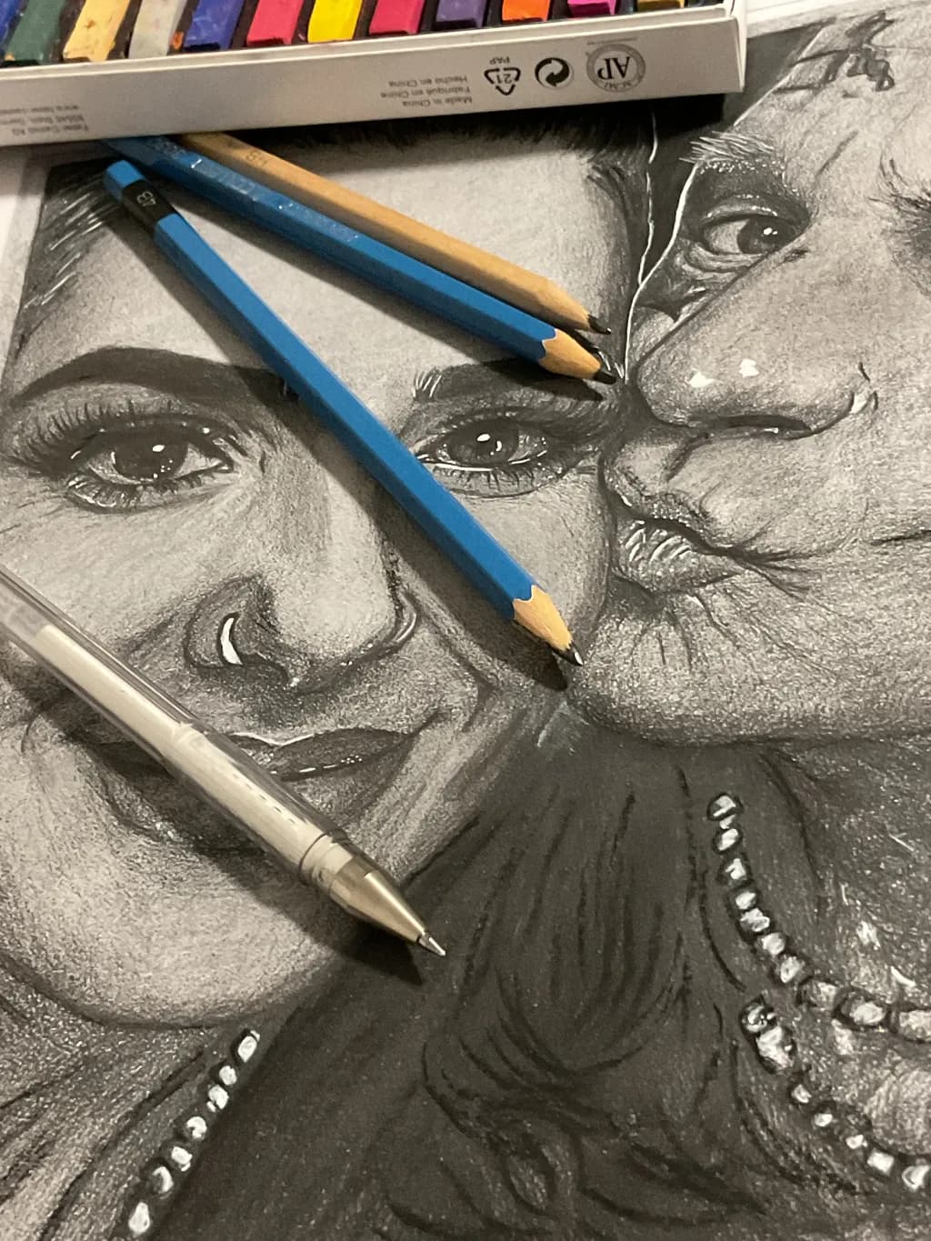 Embracing Connection: A Portrait of Love and Legacy in Pencil and Pastel
