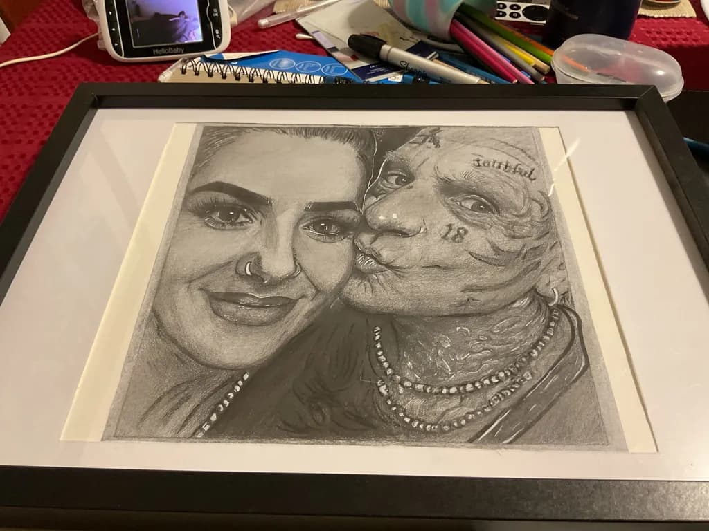 Eternal Embrace: A Charcoal Portrait of Love and Identity