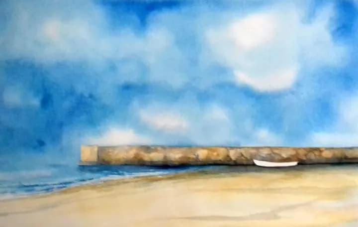 Serenity by the Shore: A Tranquil Watercolor of Sky and Sea