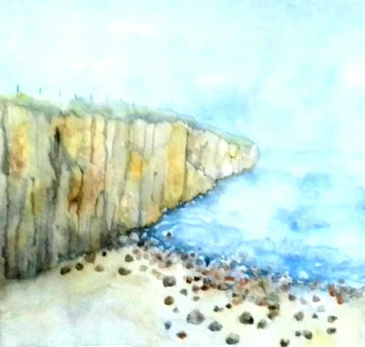 Serenity at the Cliff's Edge: A Watercolor Journey Through Nature's Beauty