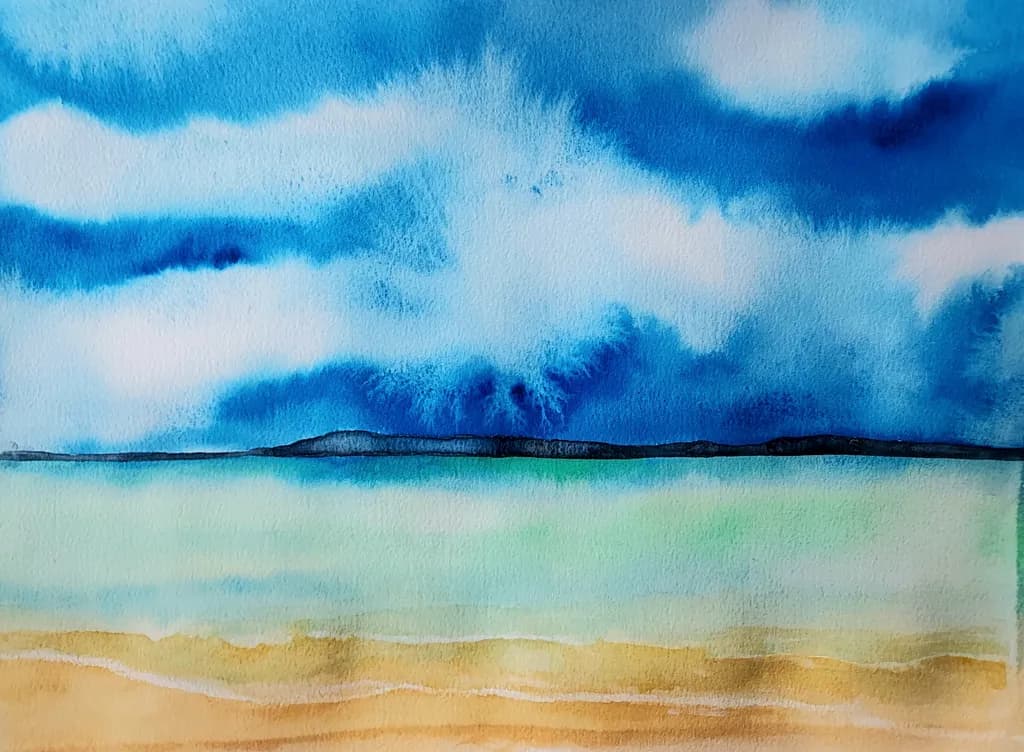 Serenity in Blue: A Watercolor Journey Through Ocean and Sky