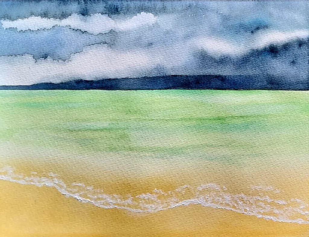 Whispers of the Ocean: A Serene Watercolor Landscape of Sky and Sea