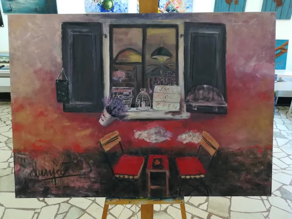 Whispers of a Cozy Café: A Serene Window Scene with Open Invitation